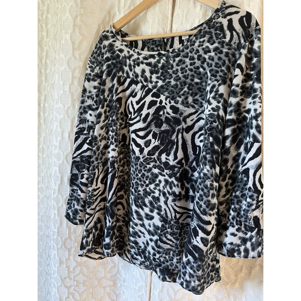 C Est 1946 Womens Blouse Multicolor Animal Print Size XL Black/White